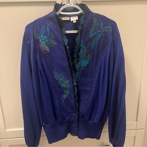 Vintage 80s Embroidered MARC D'ALCY Wool/Rayon Cardigan | Unreal Embroidery!! Lg